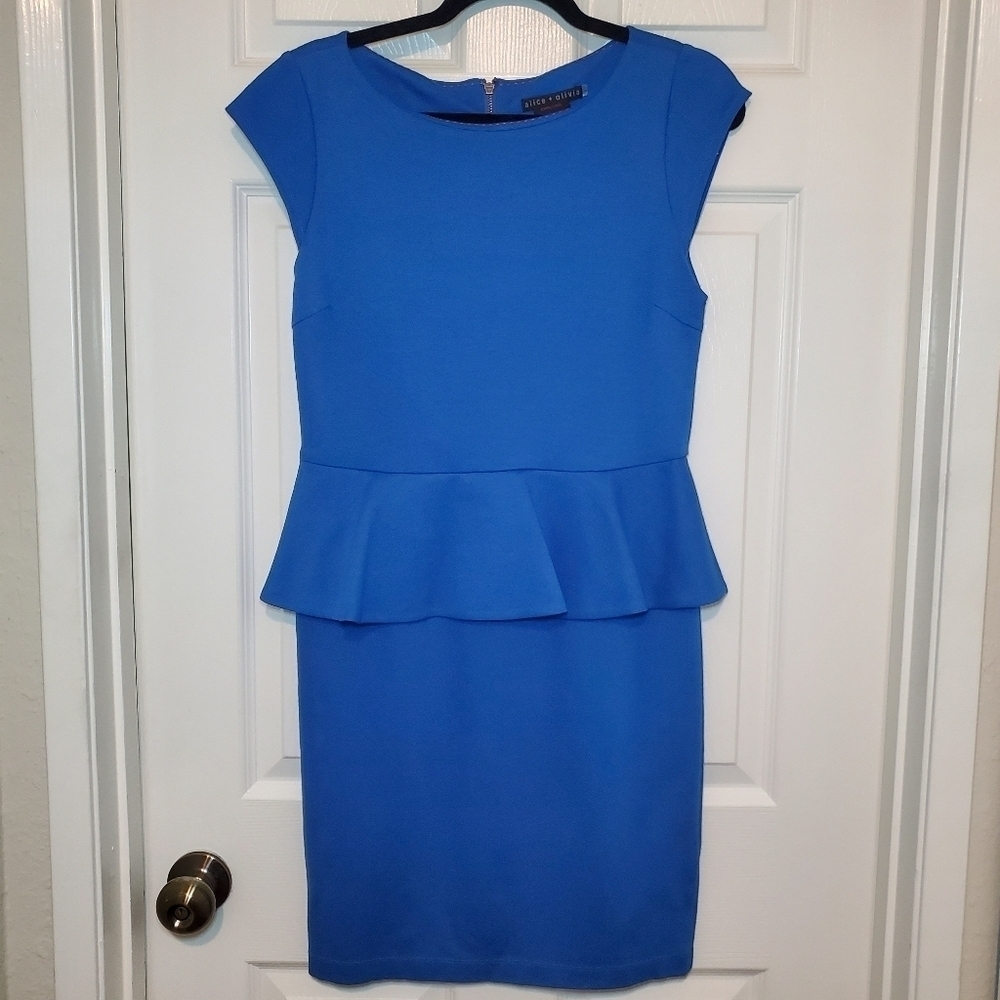 Alice + Olivia Employed Blue Cap Sleeve Peplum Dress Size L